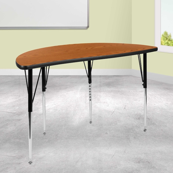 Flash Furniture Half Round 24 W, 47.5 L, 30.25 H, Chrome, Laminate, Particleboard, Steel, Wood Grain XU-A48-HCIRC-OAK-T-A-GG - main
